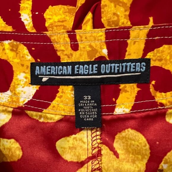 Vintage American Eagle Outfitters Red Yellow Patterned Swim Trunks Men's Size 33 - Picture 8 of 8